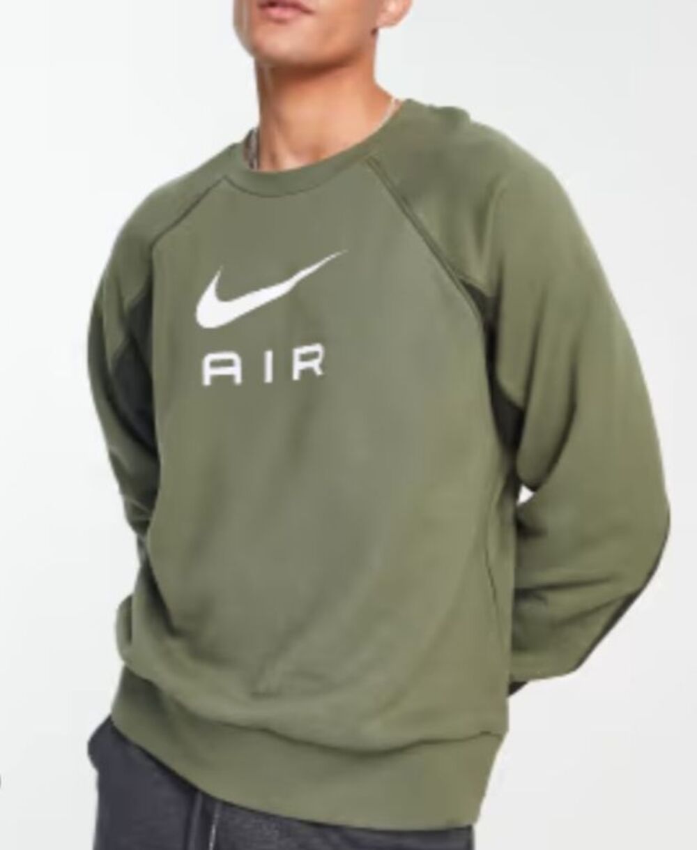 Nike Sportswear Air Mens French Terry Crew Sweatshirt Olive Green Size XL DQ4205